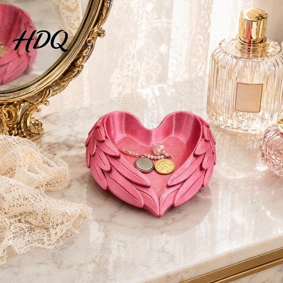Delicate Relief Jewelry Tray 3D Printed Heart Shaped Tray Wing Girlish Organizer