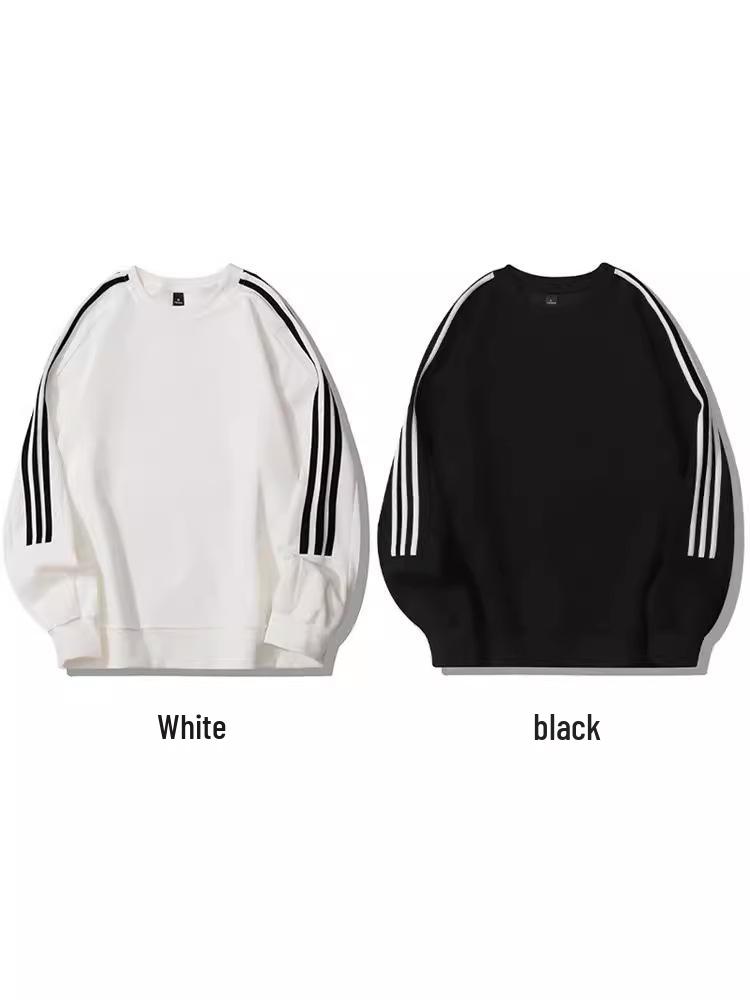 Autumn/Winter Heavyweight 320g Striped Retro Crew Neck Sweatshirt - Trendy Patchwork Long Sleeve