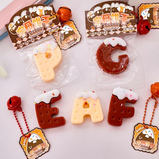 Alphabet Cookie Squeeze Toy with Bell Ball Chain Stress Relief Slow Rising Letter Cookie Sensory Fidget Toy Simulated Food Decompression Tools