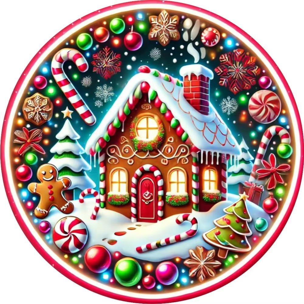 Weihnachts-Süßigkeitenland Metall Wandkunst Retro Lebkuchen Schild Runde Aluminium Dekoration Mehrfarbig