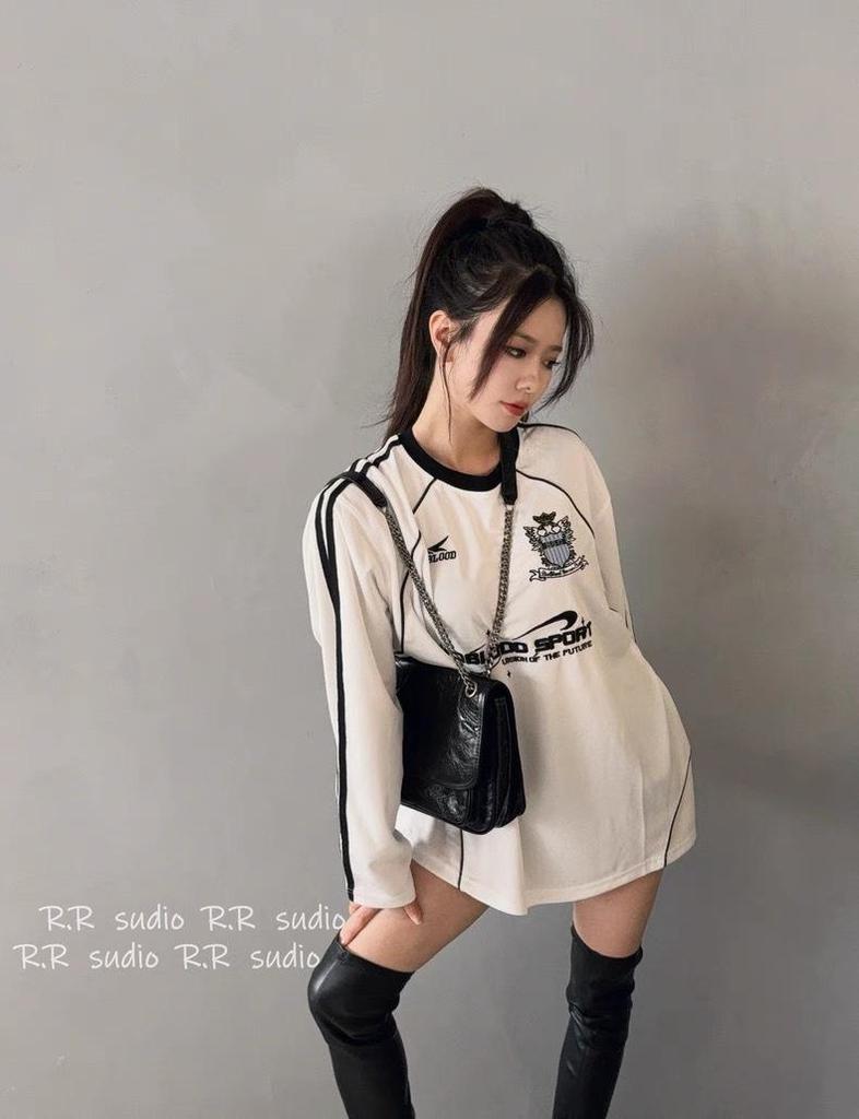 Badblood Retro Korean-American Embroidered Mesh Long Sleeve Jersey