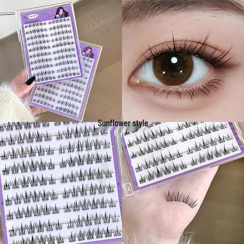 Gegebear Glue-Free Sunflower Pattern False Eyelashes: Natural, Thick, Segmented, Defined Individual Lashes.