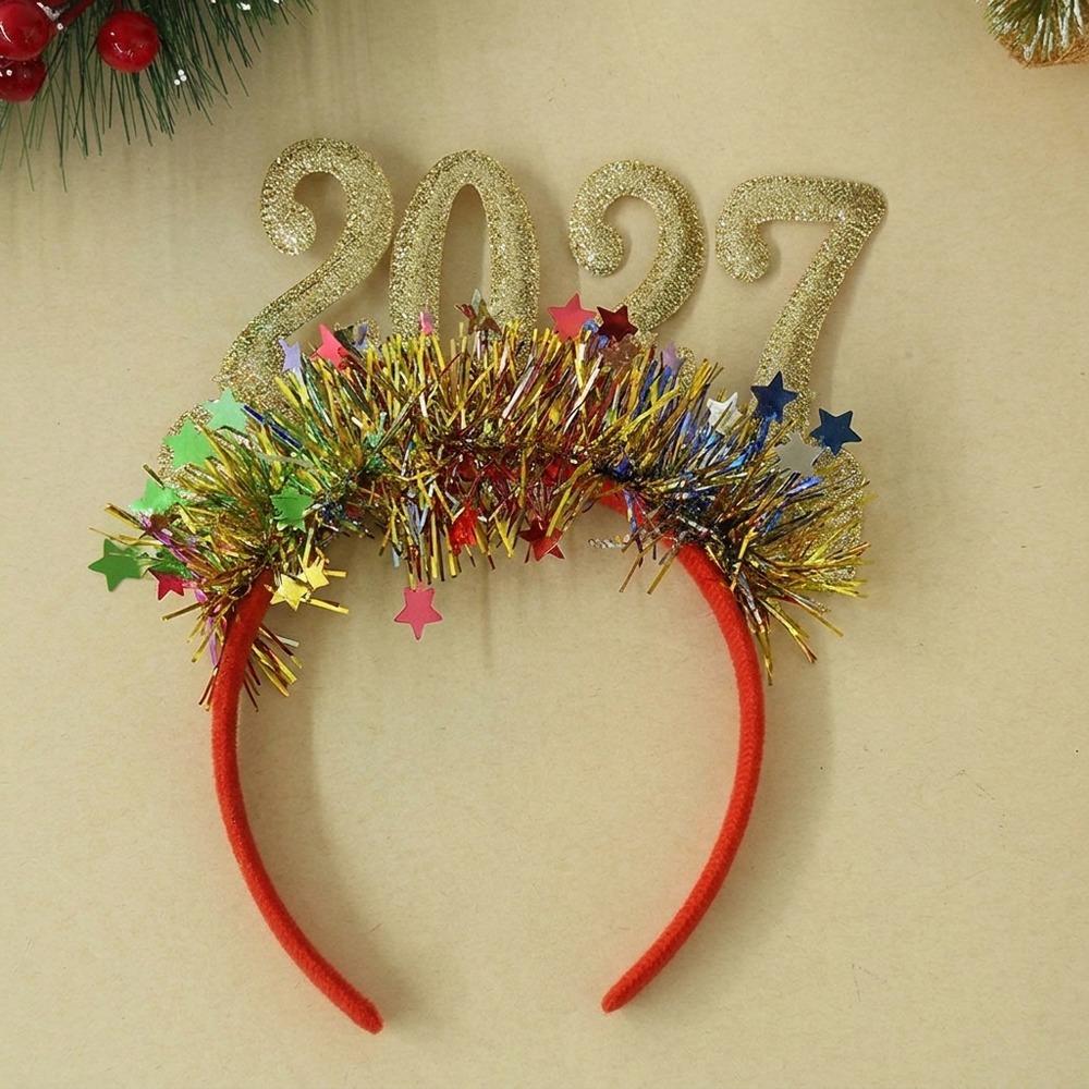Creative Light‑Up 2027 New Year Headband Glitter Star Tinsel Christmas Head Hoop Flexible Colorful Party Hair Accessory Carnival
