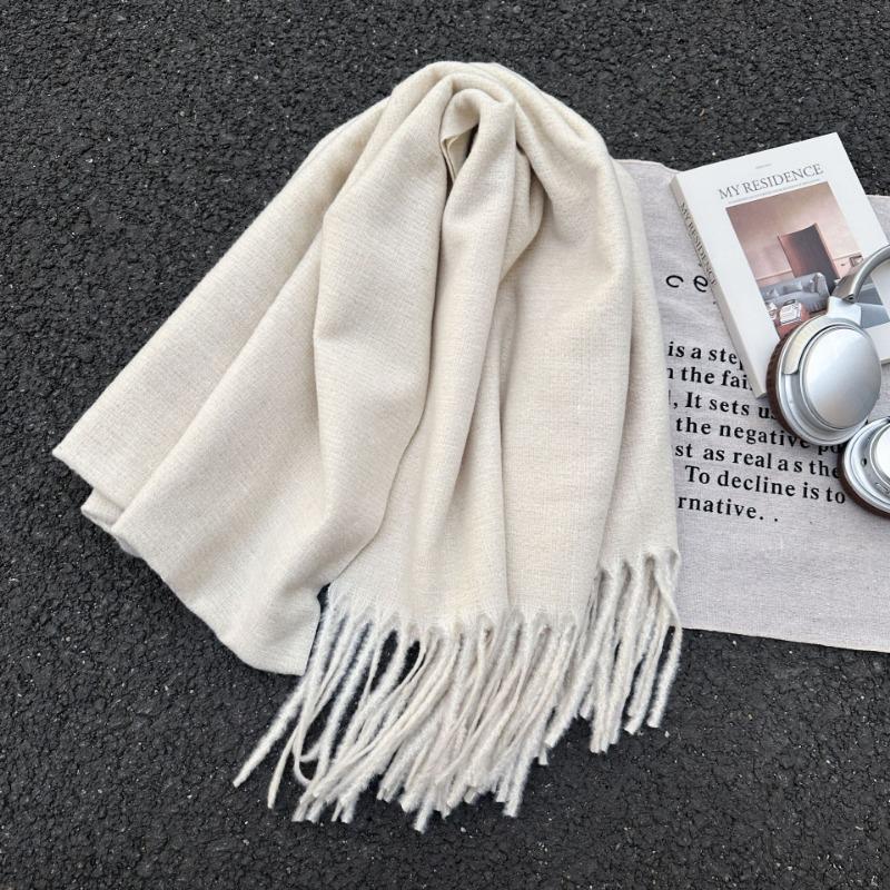 New Solid Color Scarf Couple Winter Shawl Dual-purpose Warm Long Thickened Fringed Scarf