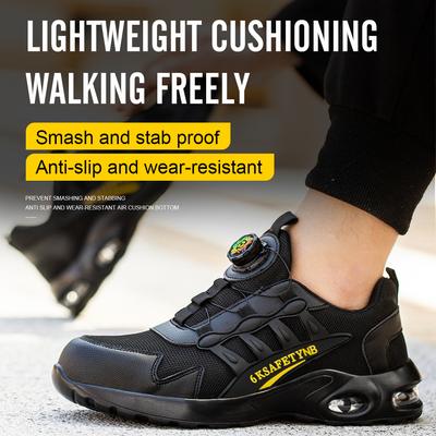 Rotating Button Safety Shoes Steel Toe Safety Shoes for Men Women Air Cushion Work Shoes Breathable Safety Tennis Sneaker