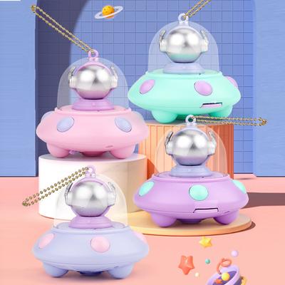 Yousheng Spaceship Flying Saucer Keychain 8 Patterns Projection Rotatable Cute Colorful Lights Pendant Toy with Removeable Chain for Kids Adults