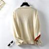 Vintage Print O Neck Loose Knitwear Cardigan Long Sleeve Sweater Top for Autumn Winter