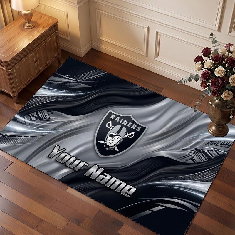 Tappeto in Cristallo Vellutato Personalizzato Las Vegas Raiders, Tappeto Morbido Antiscivolo con Testo Nome Personalizzato per Soggiorno Camera da Letto