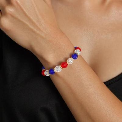 Independence Day Beaded Bracelet Elastic Rope Bracelet Featuring Colorful Beads Present for Fashion Travel Enthusiasts