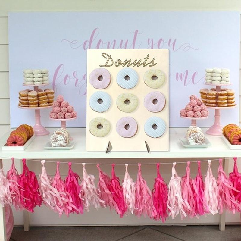 1 ADET 40X30cm Ahşap Duvar Askısı Donut Şeker Tatlı Rafı Standlı Düğün Parti Dekoru Bebek Duşu Süslemesi