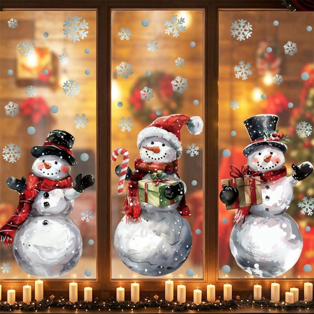 Snowflake Window Decals Cartoon Snowman Window Clings Creative Decorative Sticker Home Decoration