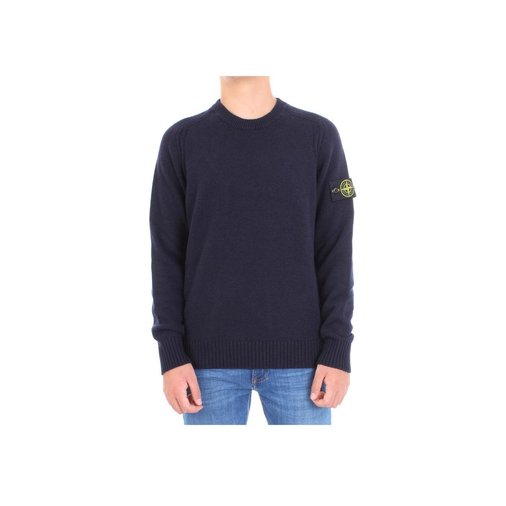 STONE ISLAND Solid Color Crew Neck Fitted Long Sleeve Sweater Men Sweater Navy-Blue 7115552A3-V0020