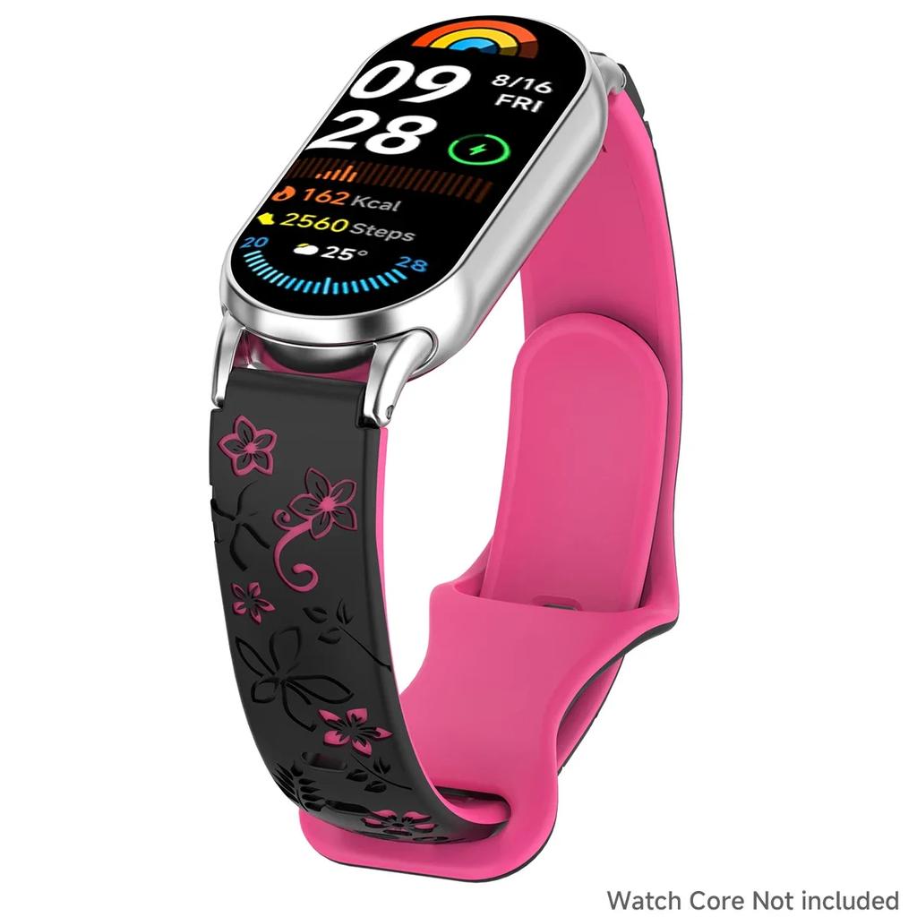 Blomgraverat Armband För Xiaomi Mi Band 9 8 Silikon Smart Armband Andningsbart Armband Armbandsband8 Band9 Bältesaccessoarer