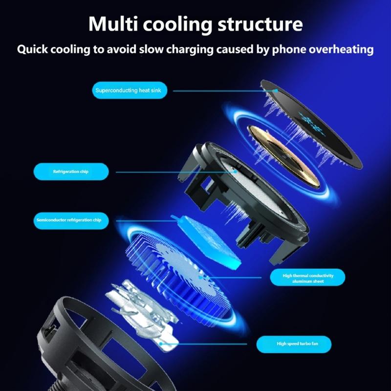 15W Fast Charging Phone Mount Support Rack Holder with Semiconductor Cooling System and Colorful Lighting for Smartphone