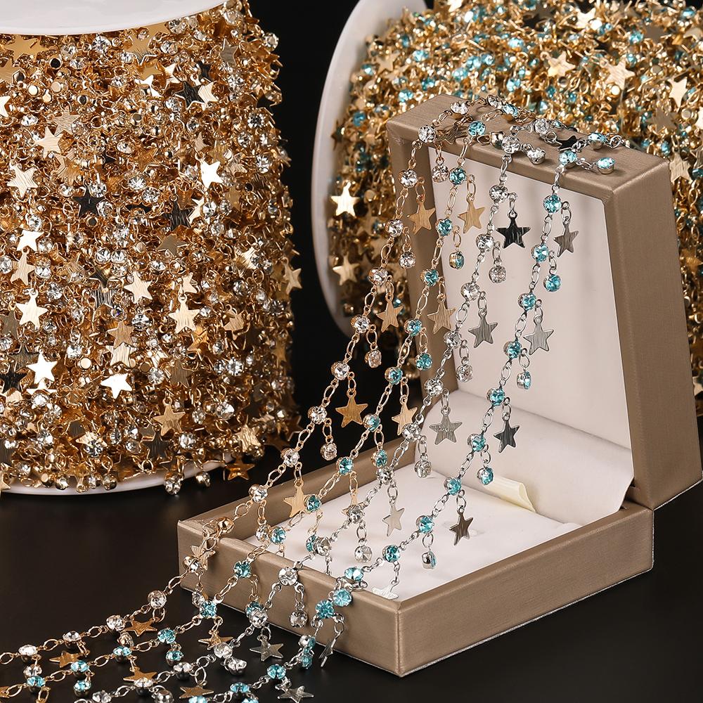 1Meter Star Chains Micro Inlay Crystal Stars Copper Chains for Handmade Bracelet Necklace Supplies DIY Jewelry Making Components
