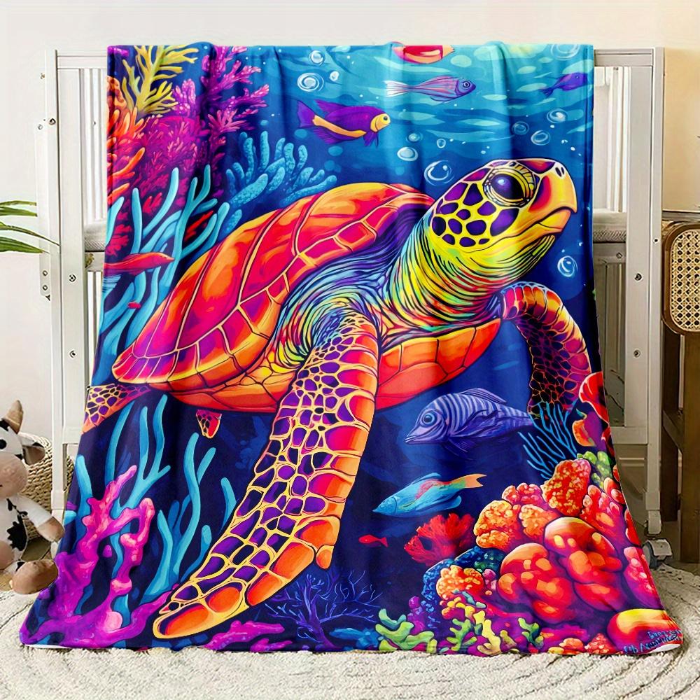 Ocean Voyager Flannel Throw Blanket Soft Sea Turtle Design All Season Cozy Comfort for Marine Life Theme Gift