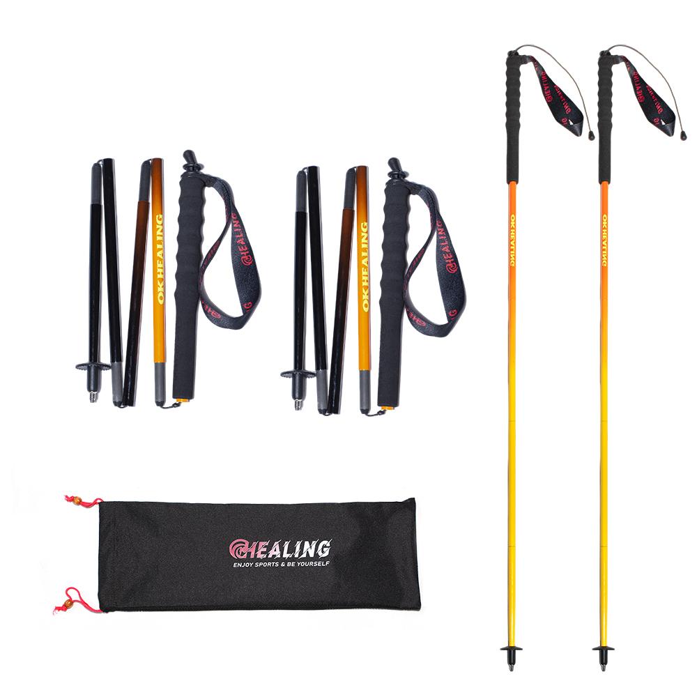 OKHEALING Portable Carbon Fiber Folding Trekking Pole 5-Section Lightweight Anti-Slip EVA Handle Canes