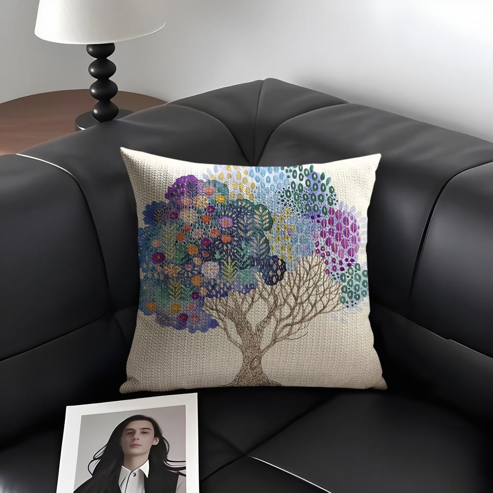 Aquarell-Kunstmuster Kissenbezug Natürliches Leinen Bio-Stoff Beidseitiger Druck Sofa Heimdekoration Geschenk Kissenhülle