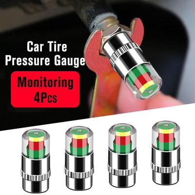 4pcs Car Tire Pressure Gauge Indicator Alert Monitoring Valve Indicator Valve Detection Cap Sensor Tire External Tools Kit