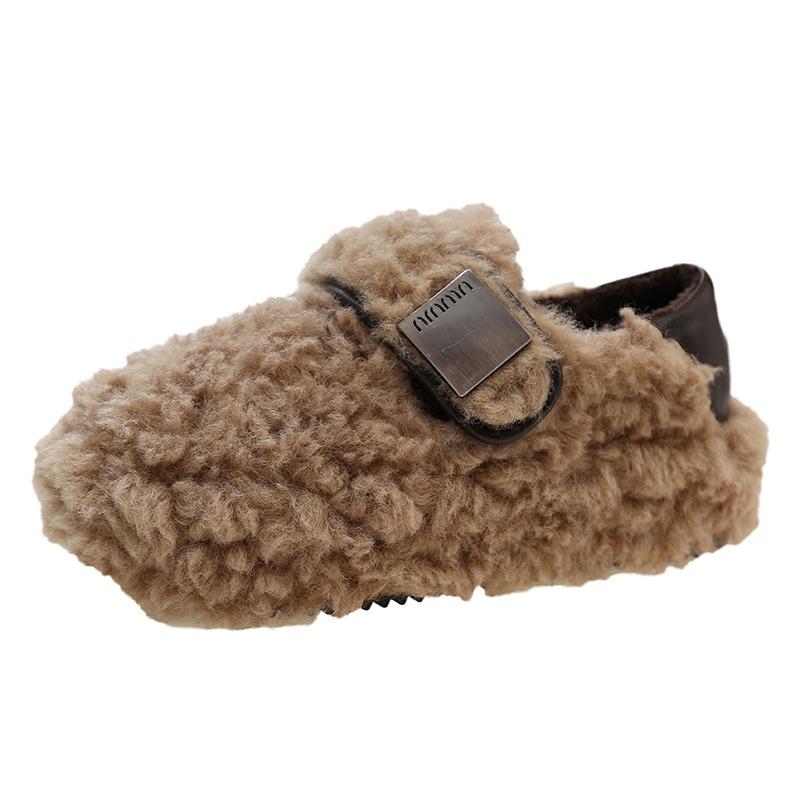 Thick-soled one-pedal lamb wool shoes, children's autumn and winter high-end outer wear, new Doudou cotton shoes