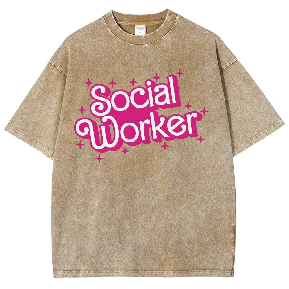 Unisex Fit Washed T-Shirt Customscool Tops For Women and Men American Vintage Simple Text Print Street Short Sleeve Shirts