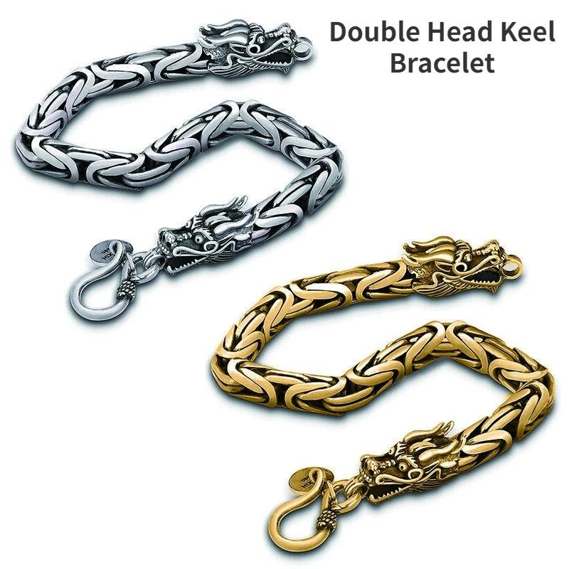 5mm Double Dragon Head Keel Bracelet Fashion Vintage Men Personality Exaggerated Punk Style Animal Senior Sense Bracelets Jewelry Gifts Accessories