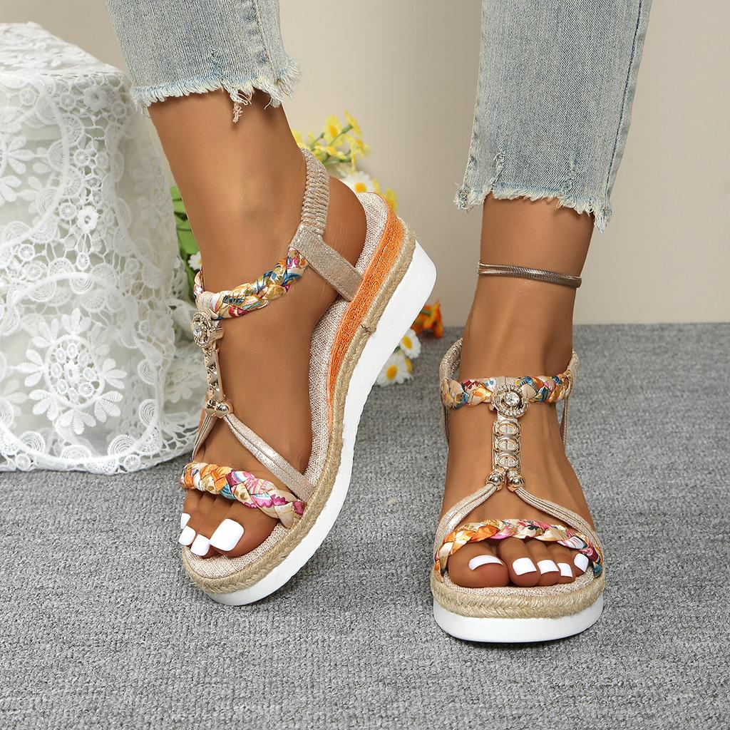 Fashion Fashion T-Strap Platform Sandals for Women New Mix Color Elastic Band Wedge Sandals Woman Summer Daily Open Toe Sandalias Female