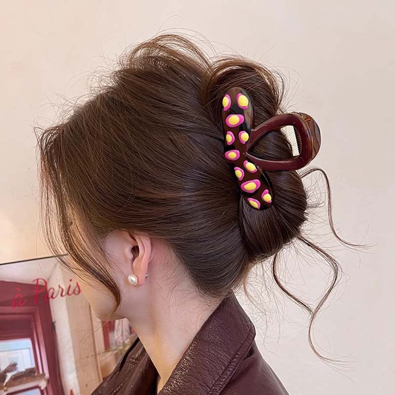 Korean Colorful Polka Dot Heart Hair Claw For Women  New Sweet Drip Oil Shark Clip Headdress Hair Accessories
