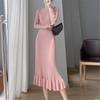 Knitted Mid-length Hip-hugging Dress Women's Inner Bottoming Sweater Skirt Ruffled Slim Slimming French Fishtail Skirt