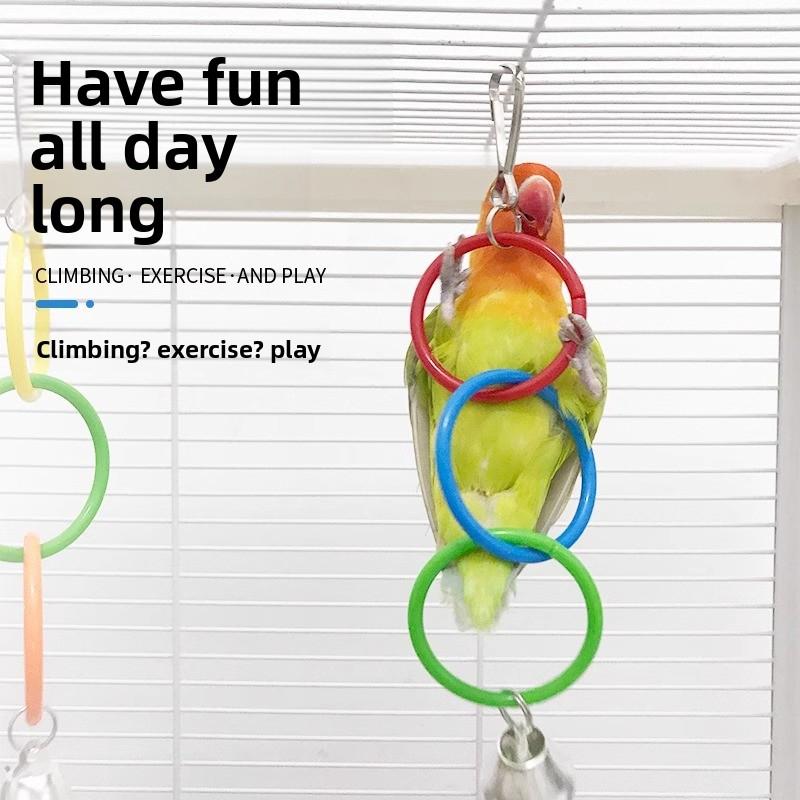 Parrot Swing Toy Bird Cage Toys with Bell Sound Colorful Climbing Ring for Lovebirds Color Ring Grinder Nibble Bird Toy Cage
