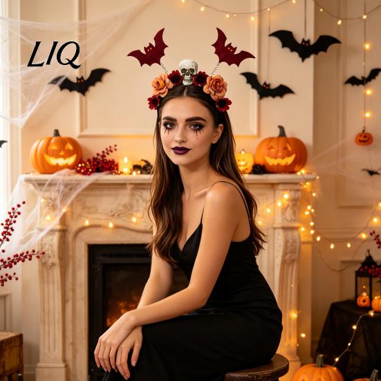 Floral Hair Bands for Party Halloween Flower Skeleton Bat Headband, Gothic Skull Bands, Spooky Accessories Girls Accessory, Lightweight No Slip