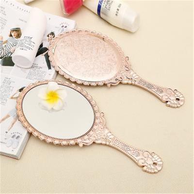 Antiker Vintage Floral Ovaler Spiegel Tragbar Damen Handgehalten Reise Glas Make-up Werkzeug Dekorationsgegenstände