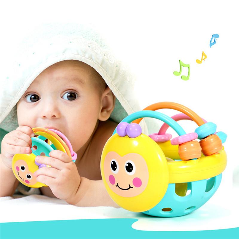 1 Pc Soft Rubber Cartoon Bee Hand Knocking Rattle Dumbbell Baby Early Educational Toys for Kids Preschool Tool Baby Rattle