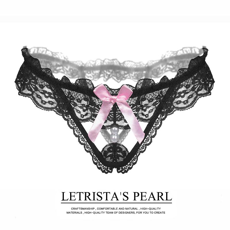 Female Underwear Lace Seamless Thongs Women's Pants Sexy Pearl G-String  Women Crotchless Breathable Sleepwear