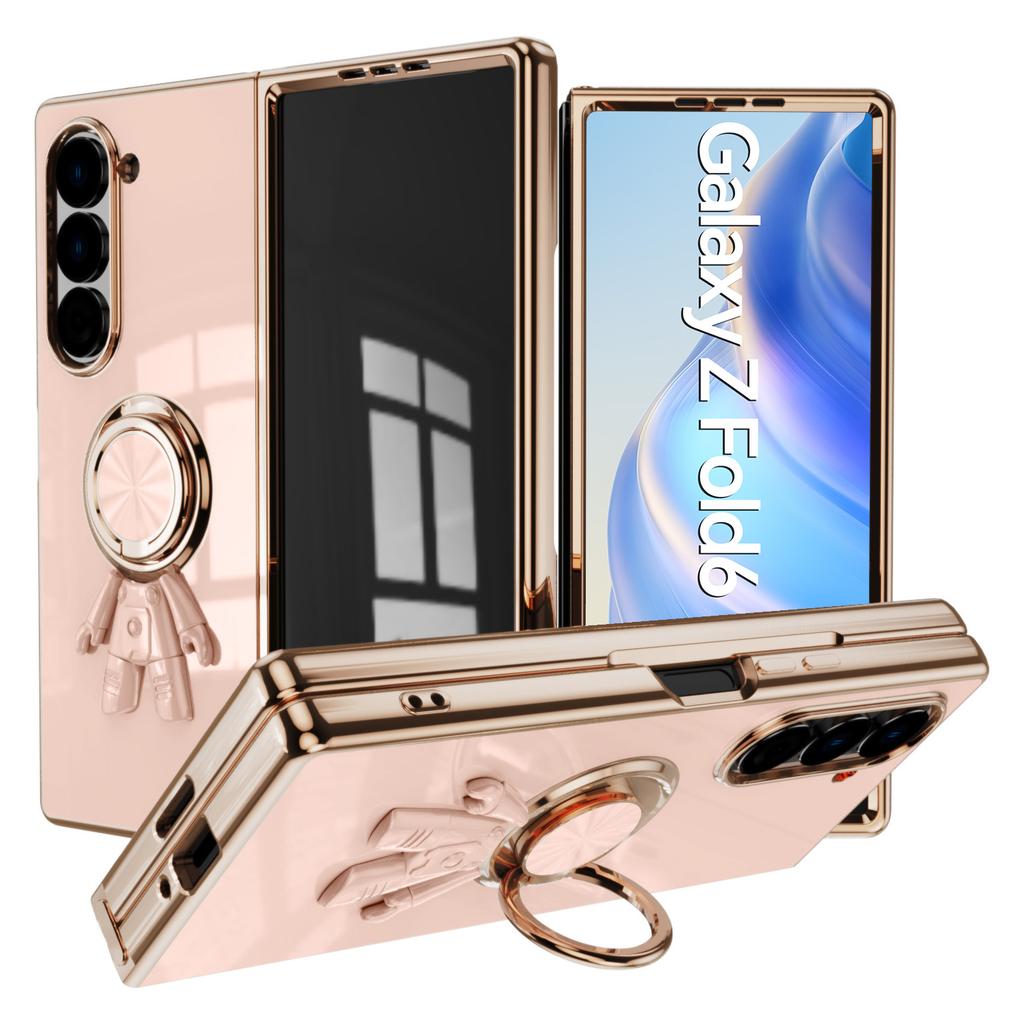 For Samsung Galaxy Z Fold6 5G Case with Astronaut Ring Kickstand 6D Electroplating TPU Phone Cover