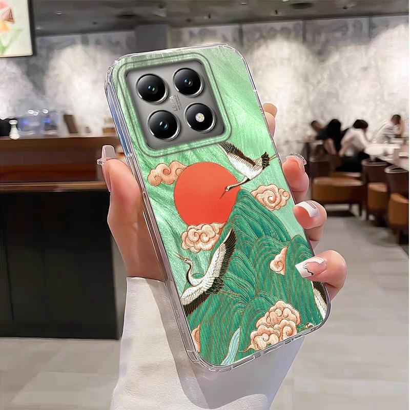 Chinese Style High Mountain Auspicious Cloud Crane Women Phone Case For Xiaomi 14T 13T Pro 14Tpro 11 Lite 5G NE Fundas Cover