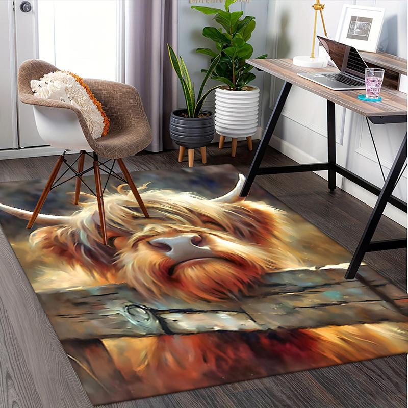 Highland Cow Chair Mat: Office Carpet, Oversized Rug for Home Decor, Sofa Mat, Desk Pad Gift Suitable for Bedroom, Living Room, Any Room