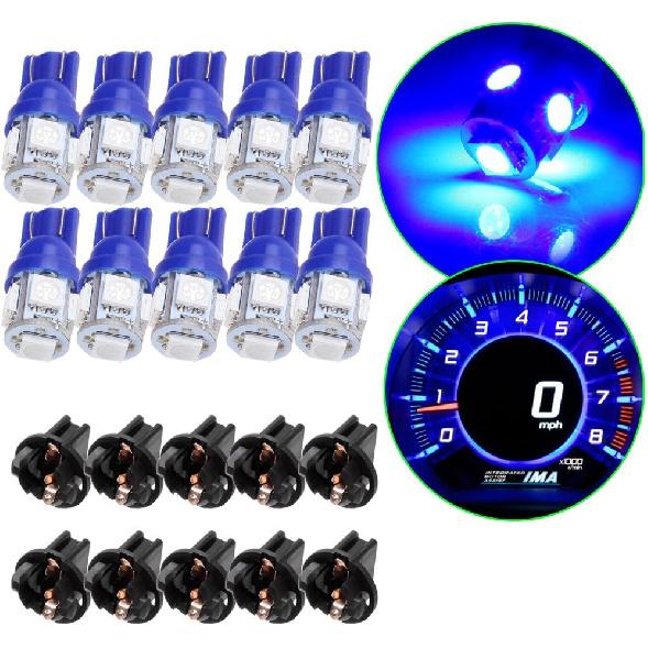 Cciyu 10 Pack Blue T10 5-5050-SMD PC194 LED Bulb Instrument Panel Cluster Dash Light Twist Lock Socket Fit 2000-2002 For Honda Accord