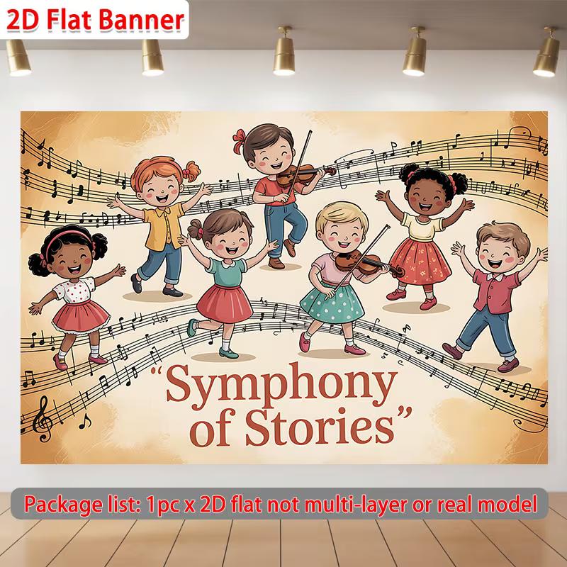 

2D Kids Singing & Dancing Tapestry, Music Notes Classroom Background 47.2x31.5inch/120*80cm