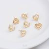 14K Gold-Filled Diamond-Cut Heart Frame Pearl Stud Earrings with 925 Silver Pin