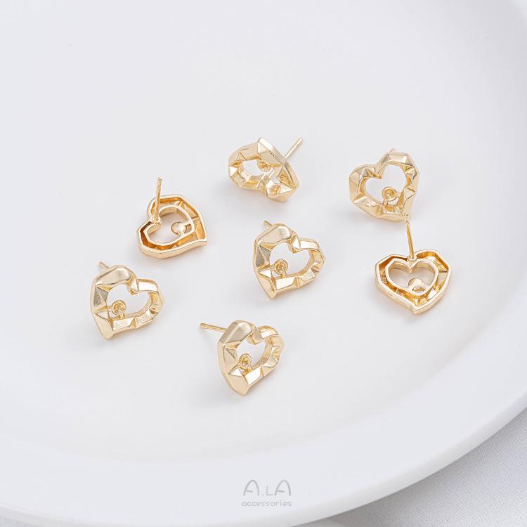 14K Gold-Filled Diamond-Cut Heart Frame Pearl Stud Earrings with 925 Silver Pin