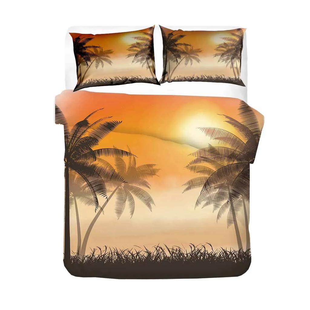 Breathable Durable Queen King Quilt Comforter Scenery Tree Bedroom Beach Ocean Bed Linens Bedclothes Size Sets