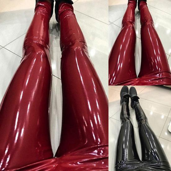 Chic Women Faux Leather Solid Color High Waist Pants Trousers Slim Fit Leggings