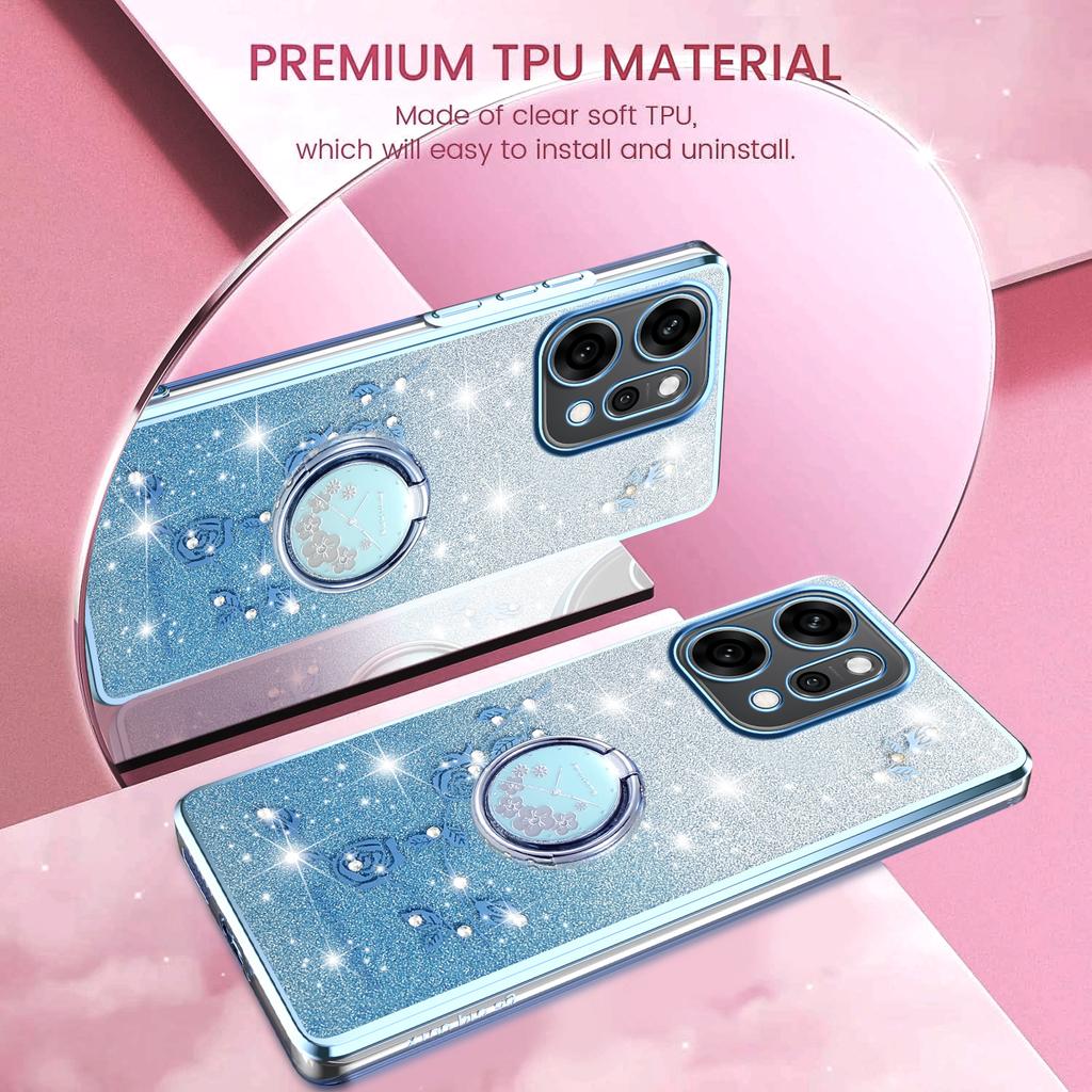 KADEM Pro Oppo Reno14 5G (Globální) Pouzdro Prsten Stojánek TPU Květiny Kryt na telefon Gradientní Třpytky