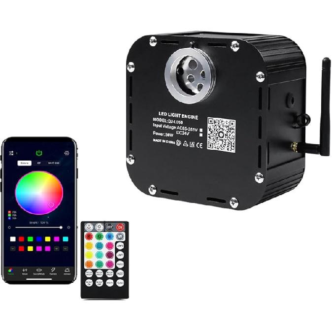 AZIMOM Bluetooth/RF Control 16W Music Mode Fiber Optic Light Source RGBW Light Box Engine for Car Home Star Ceiling Light Effect Decoration