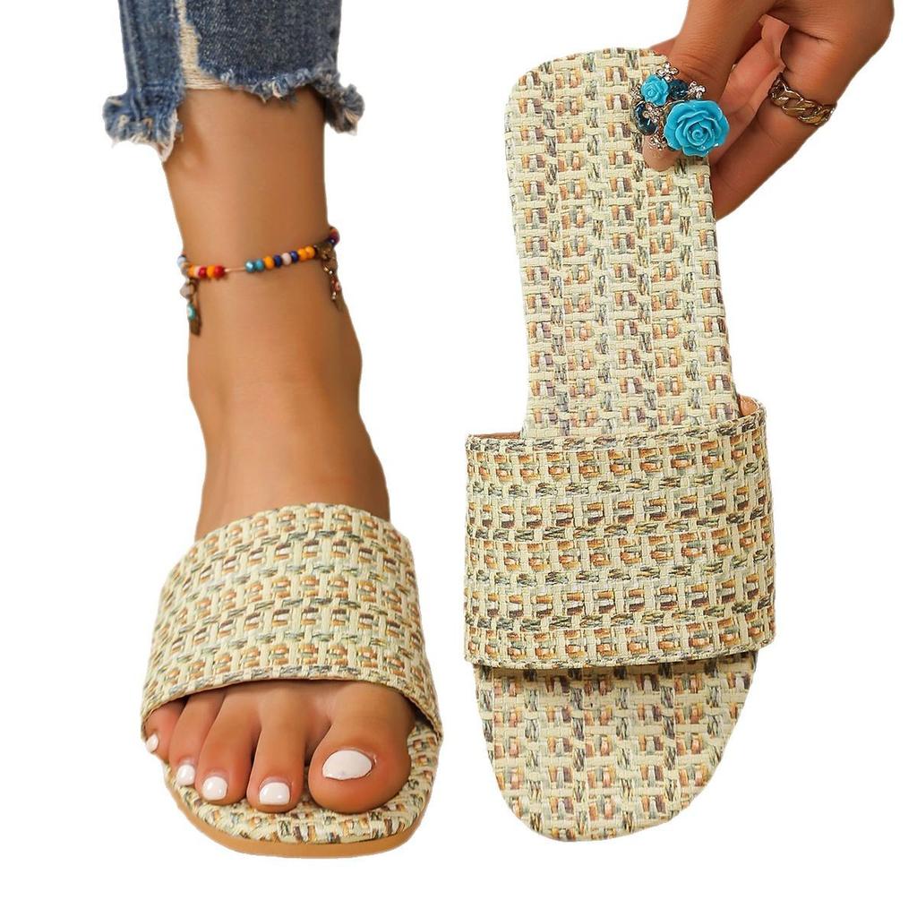 Woven one-word slippers women's wear light casual beach cool slippers