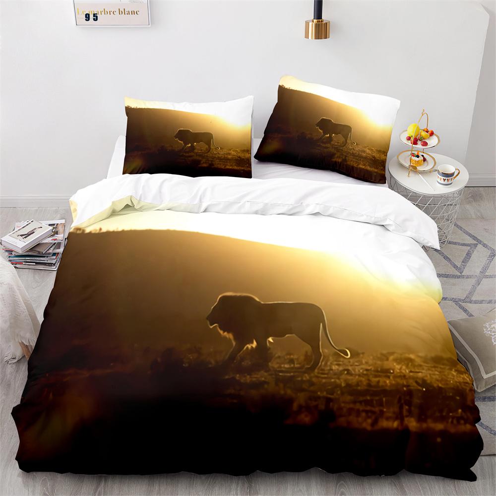 Lion Duvet Cover Set Cartoon Pattern Wild Animal Lion Cute Style Full Size Bedding Set Polyester Comforter Cover With Pillowcase
