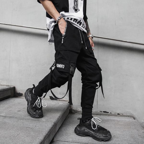 Summer Hip Hop Joggers Harem Pants Multi-pocket Ribbons Man Sweatpants Streetwear Casual Mens Pants