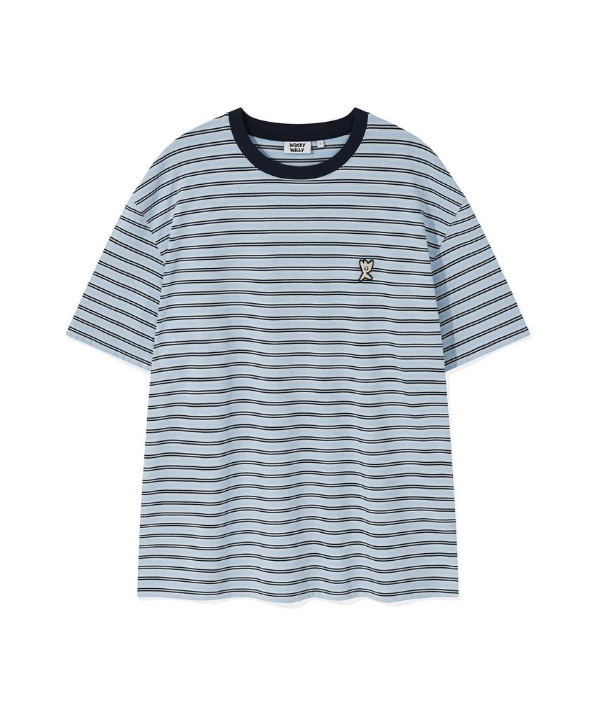 WACKY WILLY Kiki Wappen Color Block Stripe Short Sleeve T-Shirt Blue