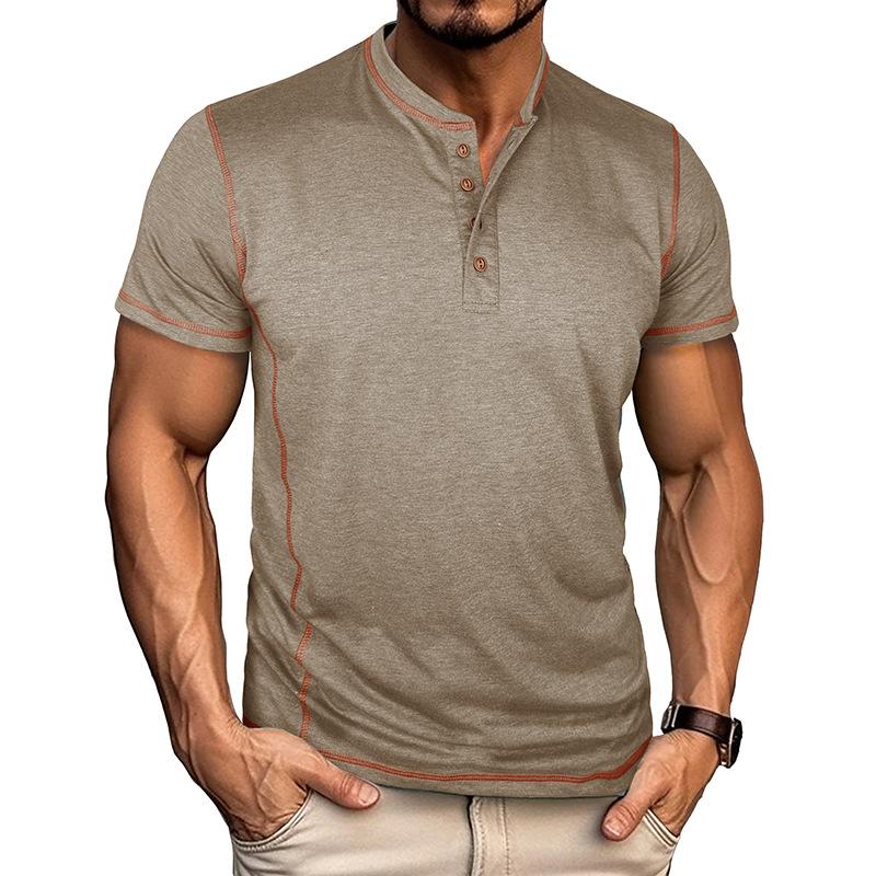 Men s Contrast Stitch Henley Neck Short Sleeve T-Shirt S
